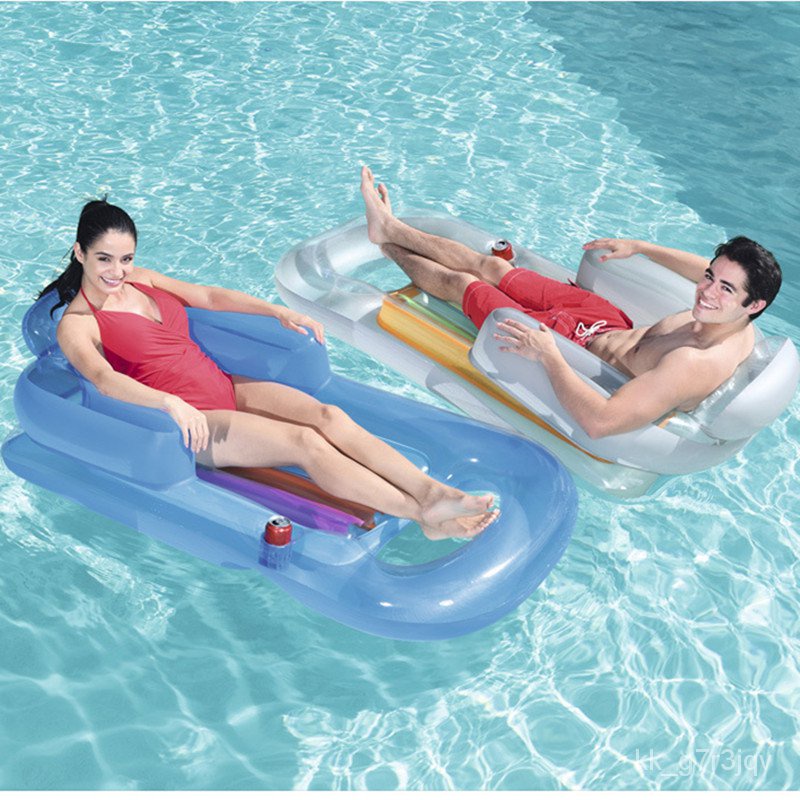 Single Water Inflatable Bed with Armrest Cup Hole Backrest Swimming ...