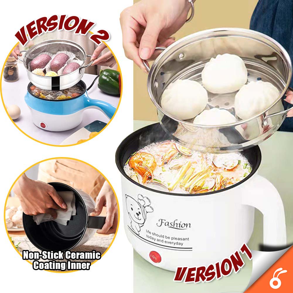 6058 MULTI COOKER 1.5L/1.8L Non Stick Electric Pot /Mini Rice Cooker With Steamer Ceramic Frying