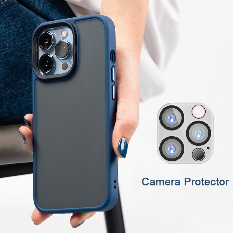 Luxury Shockproof Armor Matte Case on For iPhone 15ProMax 14 13 15 Pro Max Metal Button Cover With Lens Camera Protector Film