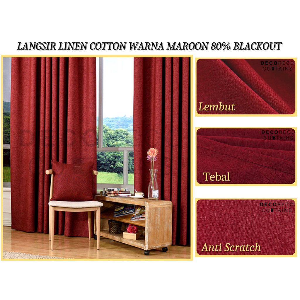 Shopee CNY Sale 2023 | New Curtains LINEN Warna MAROON, 80% Blackout ...