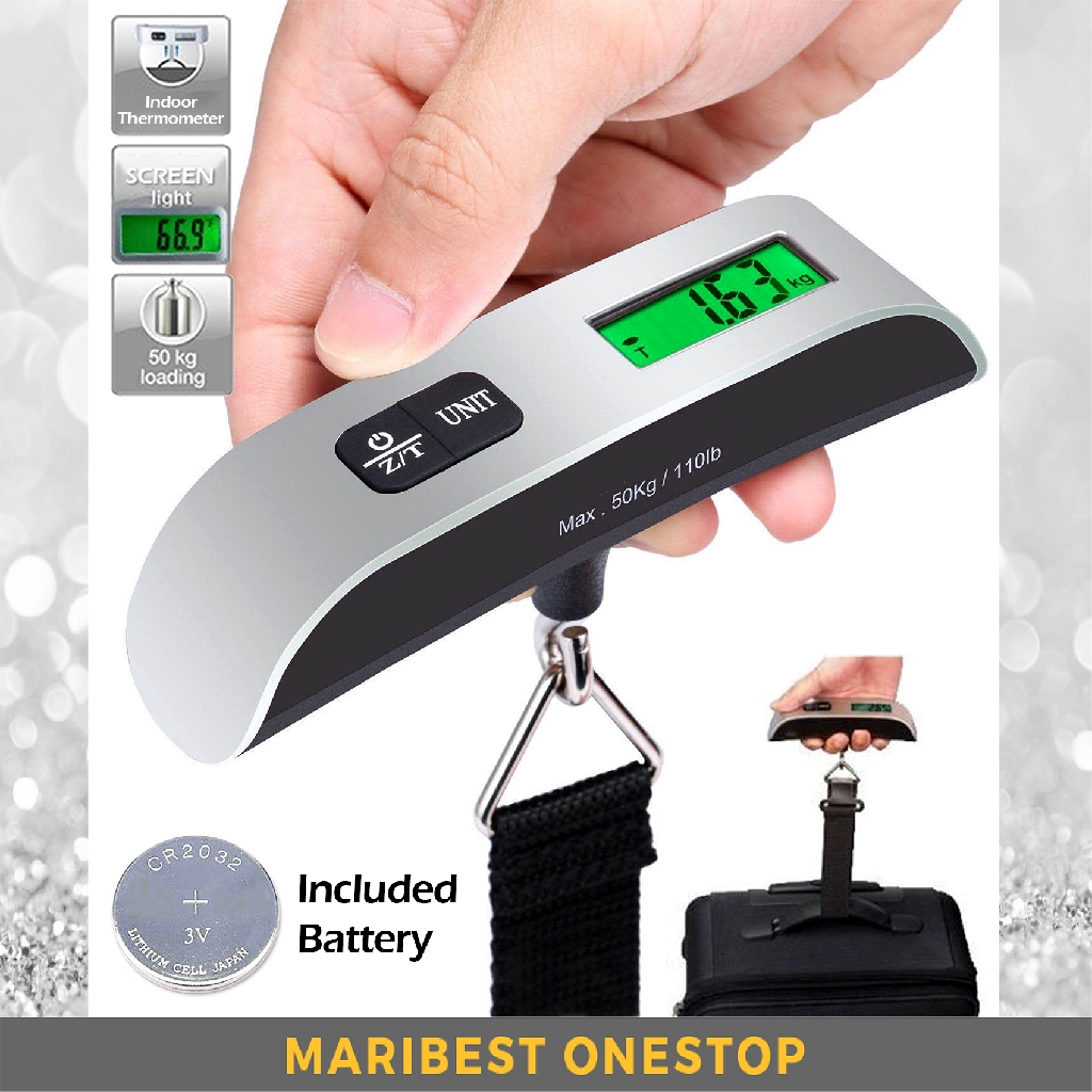Digital Electronic LCD Luggage Scale Pocket Weighing Scales Thermometer 50kg