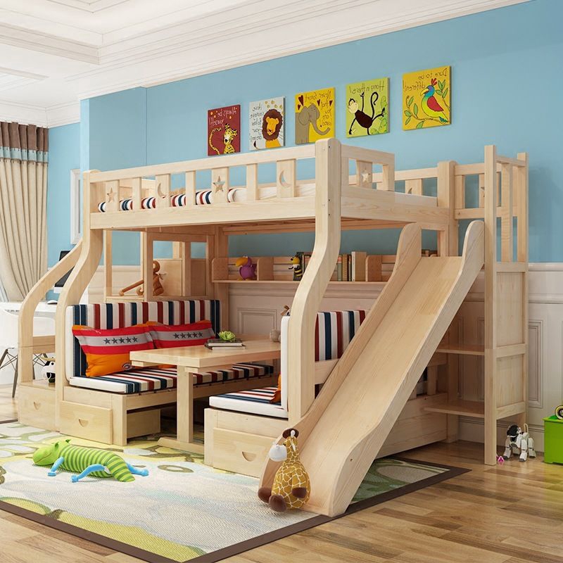bunk bed with slide and desk