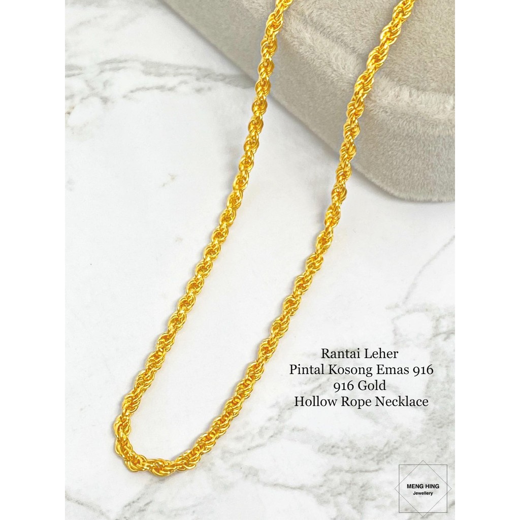 Meng Hing Rantai Leher Pintal Kosong Emas 916 Gold Hollow Rope Necklace Shopee Malaysia