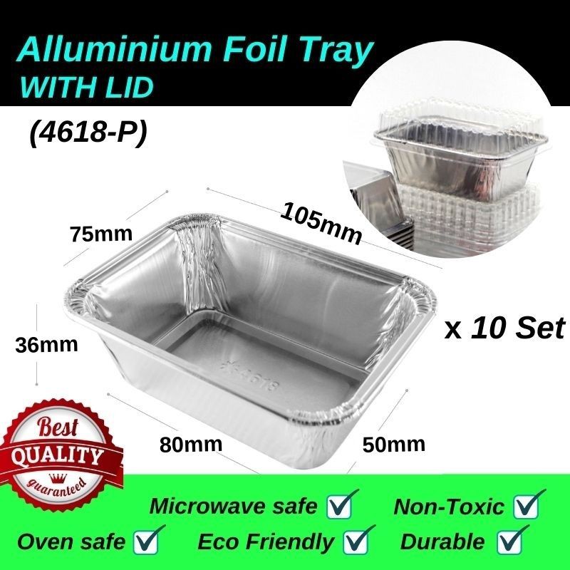 Aluminium Foil Tray With Lid S Size Rectangle 10pcs Code4618 P