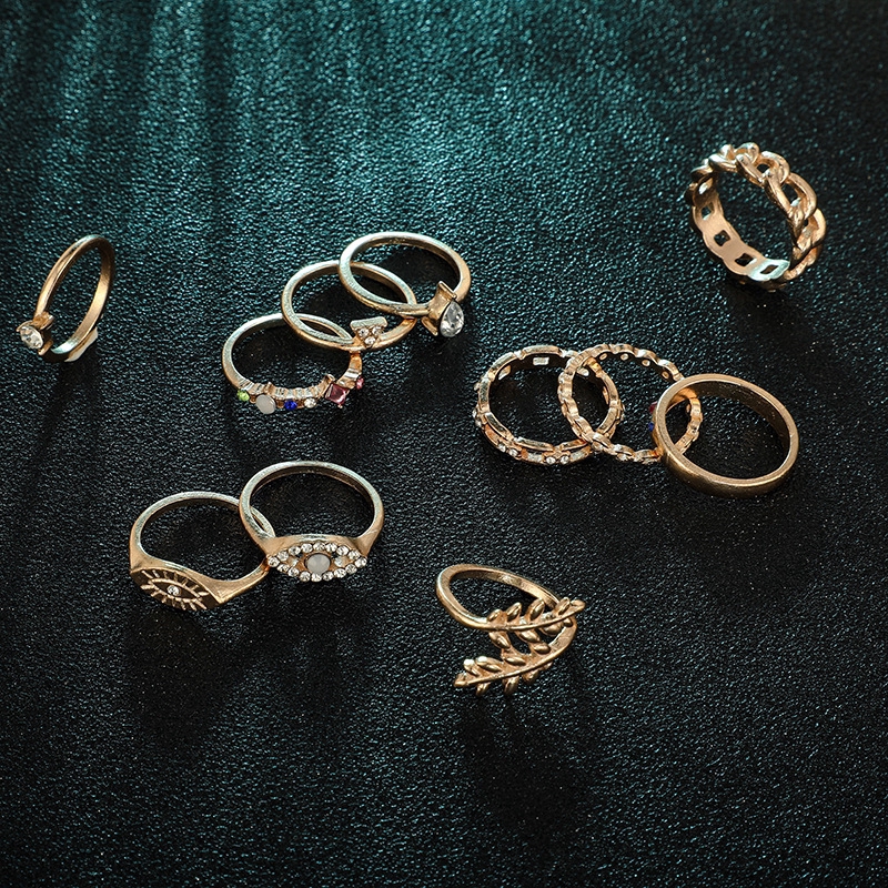 Set di anelli combinati con strass colorati, triangolo creativo, 11 pezzi/set_voghion.com