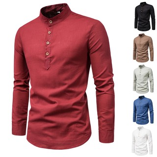 Men Casual Shirts Long Sleeve Slim Fit Linen Shirt Batik  