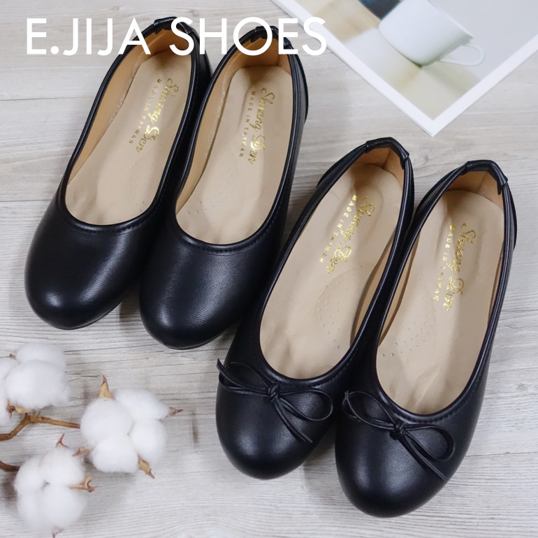 +Soft Sole Easy To Wear Black Office Shoes Peas Leather Interview Baby Single Flat Bag Plain Bow Soft