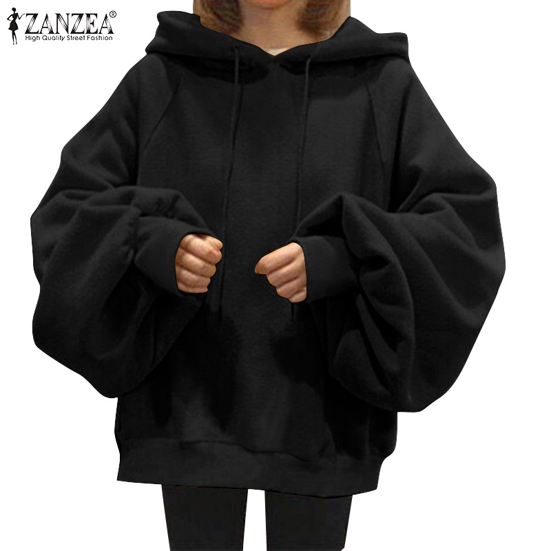 ZANZEA Women Korean Style Preppy Street Fashion Long Sleeve Solid Color Casual Loose Hoodie