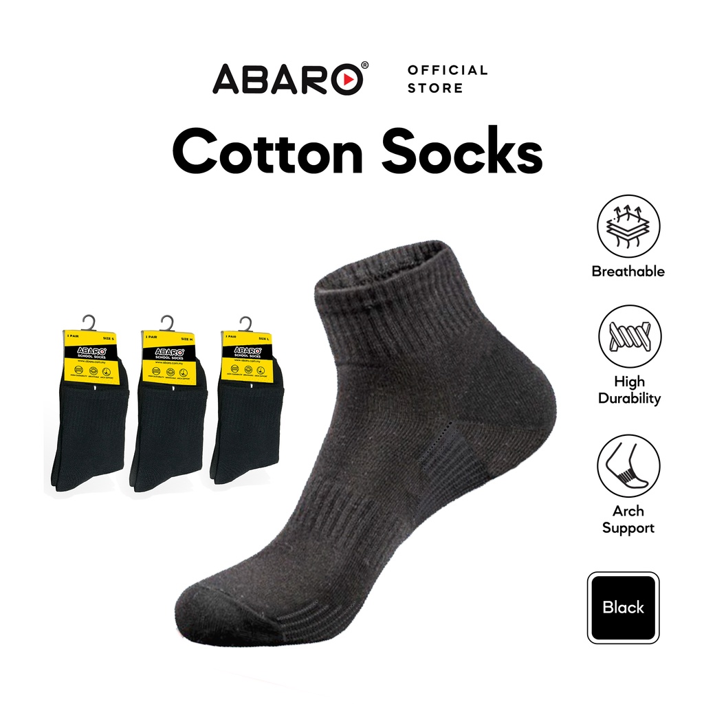 ABARO Cotton Unisex Socks Black AS05 Stoking Hitam/Stokin Pelajar/School Socks/Stokin Sekolah/Student Stoking/学生袜子