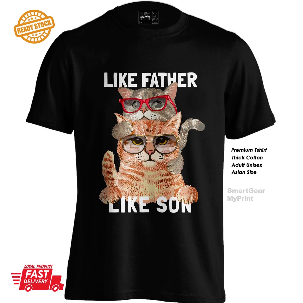 Like Father Like Son Father's Day Cute Cat Cotton Tshirt