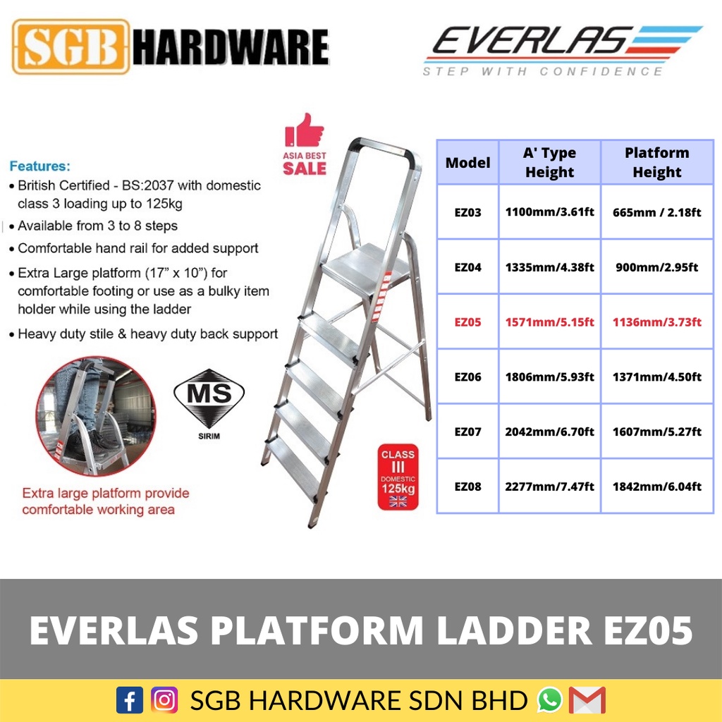 EVERLAS EZ05 5 STEPS PLATFORM LADDER SILVER Shopee Malaysia