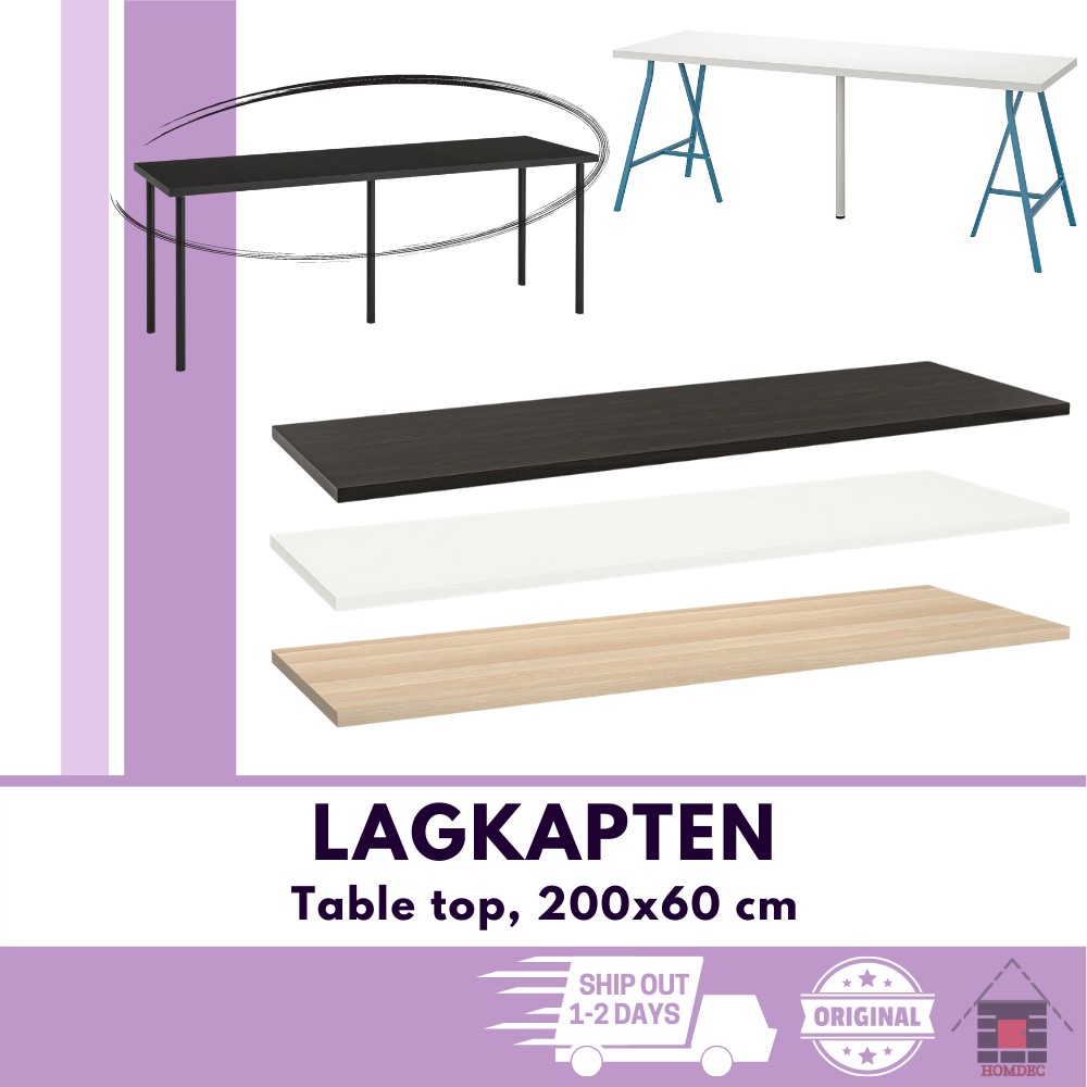 IKEA LAGKAPTEN Table top, 200x60 cm, white/black/grey/white stained oak ...