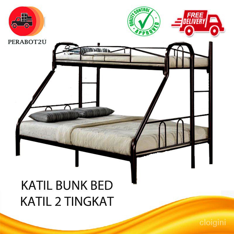 XtGh BCS Queen Single Double Decker Bed Frame Metal Bunk Bed Queen Single Metal Bed Katil