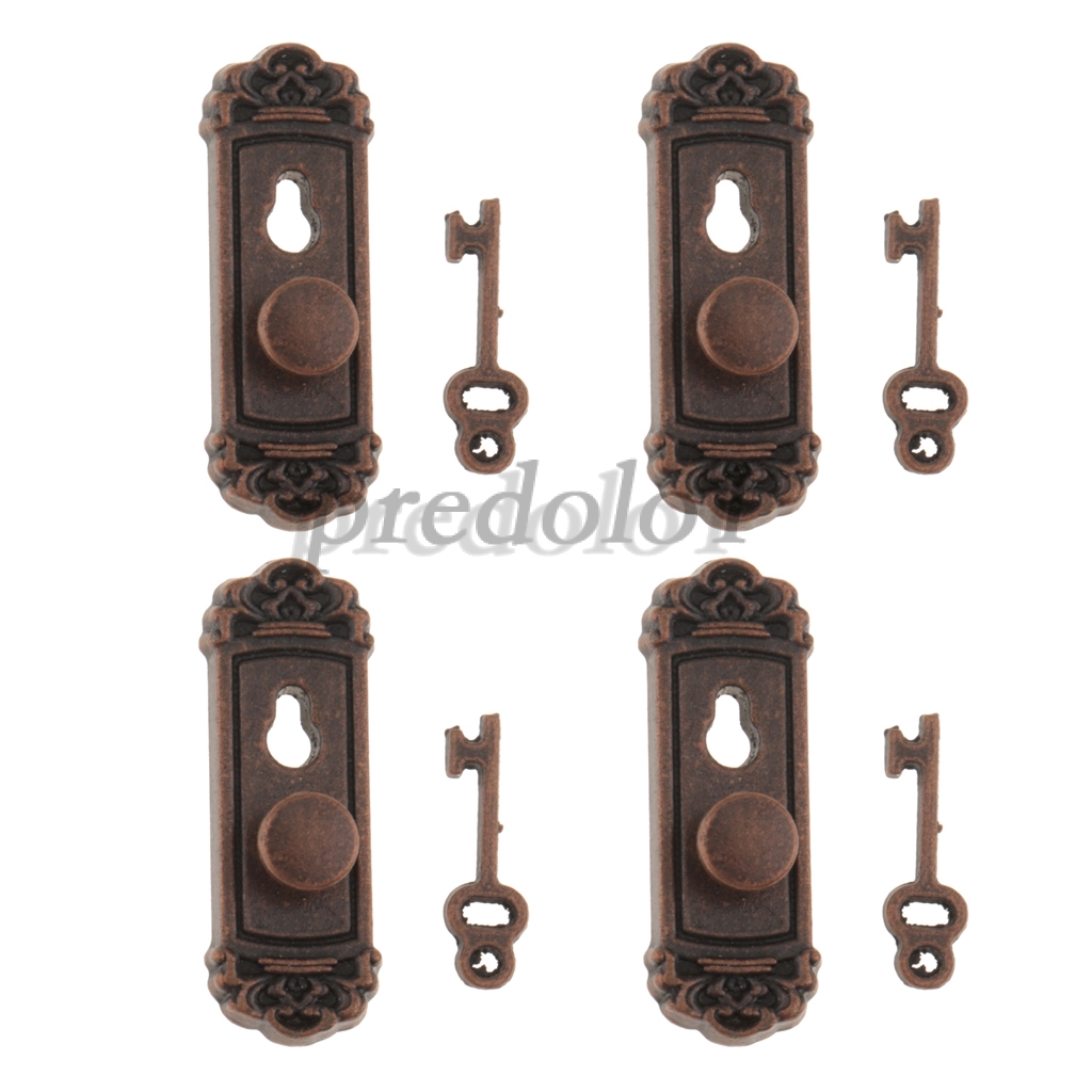 4 Pieces 1 12 Scale Door Knob Handle Key Dollhouse Miniature Diy