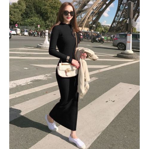 Fashion Women's Dress Slim Plain Knitted Dress Long Dress Sweater Dress Midi Dress S-2XL