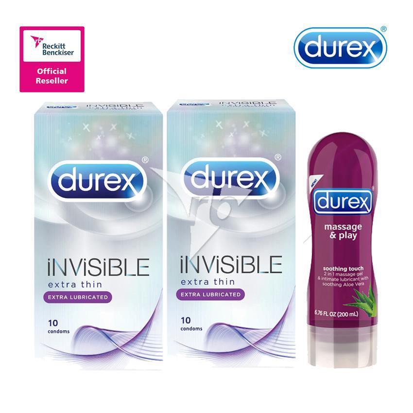 Durex Invisible Extra Lube Twin Pack + Durex Play Massage 2 in 1