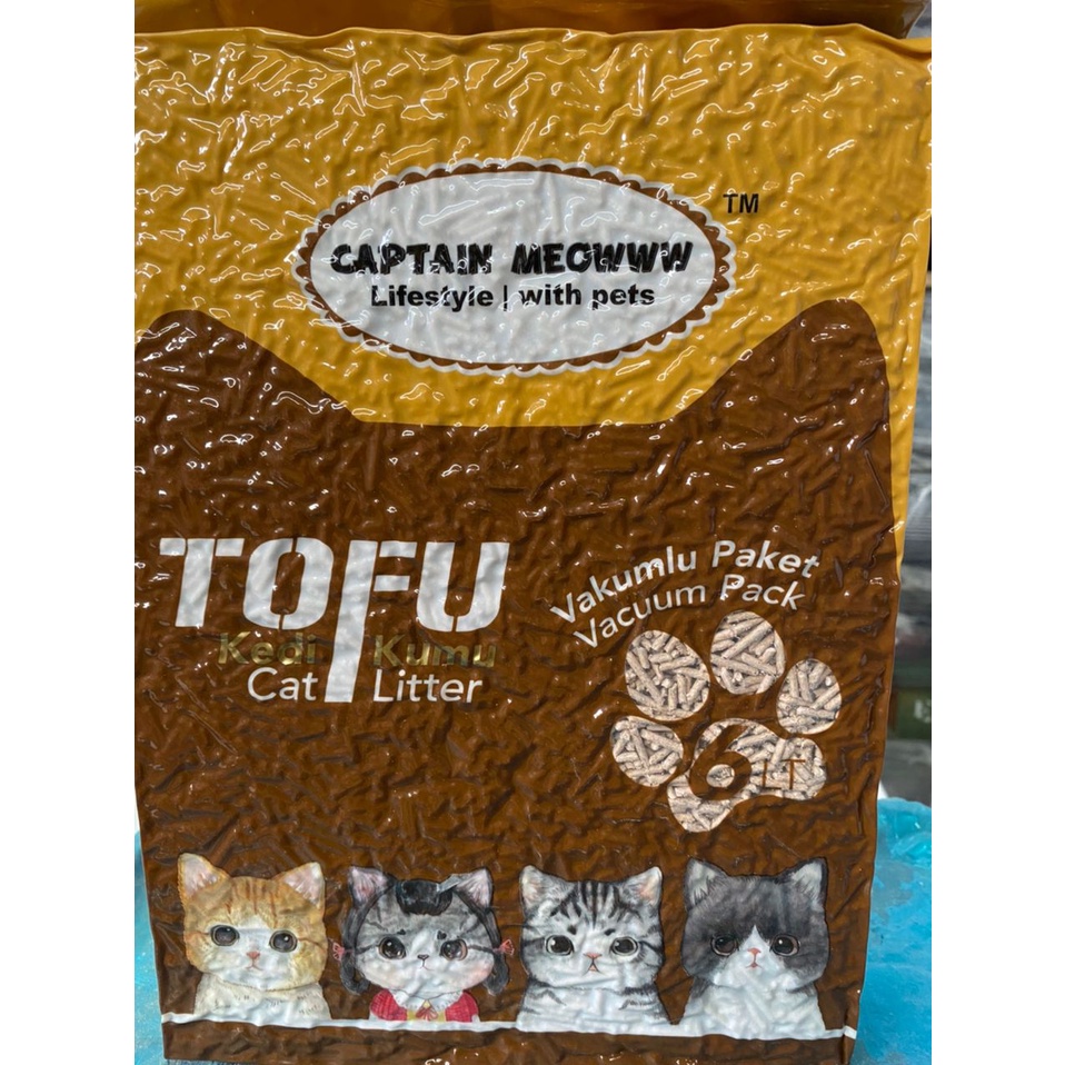 CAPTAIN MEOWWW Premium Clumping & Flushable Tofu Cat Litter 6L / Tahu