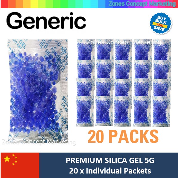 Premium Silica Gel 5g Desiccant Bead Moisture Dehumidifier (Colour changing indicator) 20 Packs