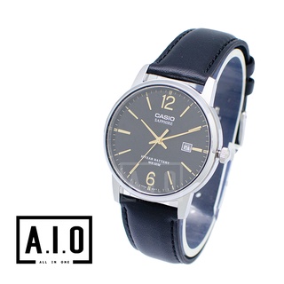 casio black leather strap watch