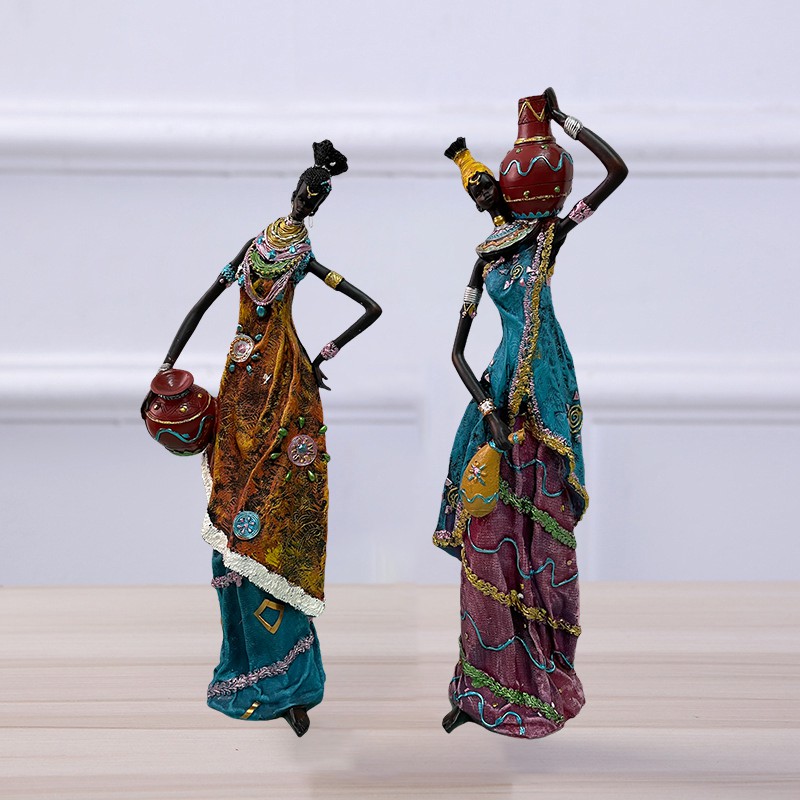 Native African Women Decor Style Resin Art Statues for Home Decoration - Negro