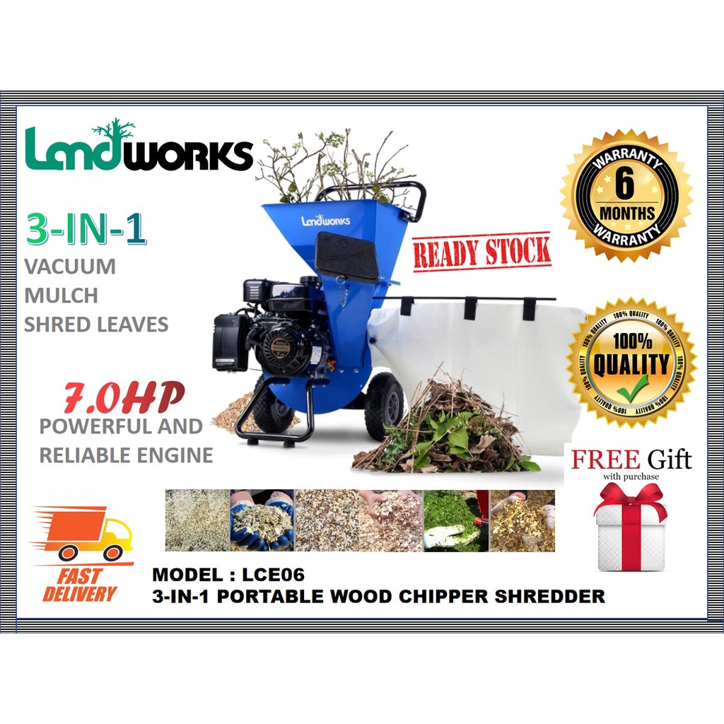 LANDWORKS LCE06 7HP 3IN1 PORTABLE WOOD CHIPPER SHREDDER MACHINE ,3