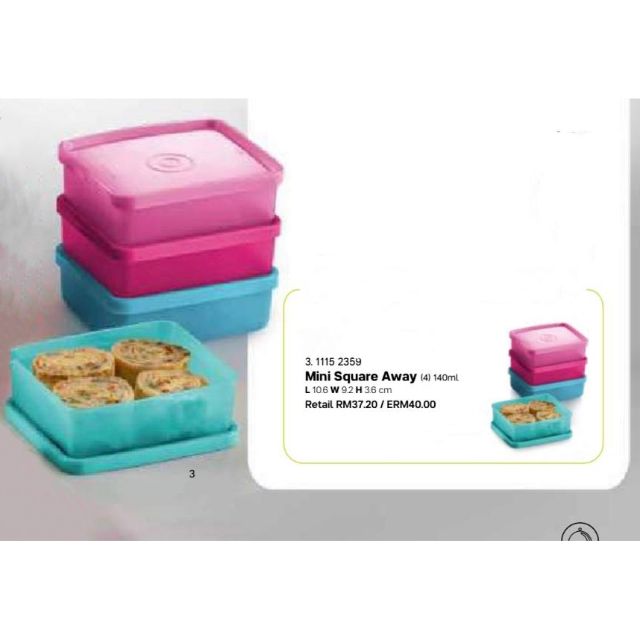 {ReadyStock} Tupperware Mini Square Away 140ml 2pcs/4pcs