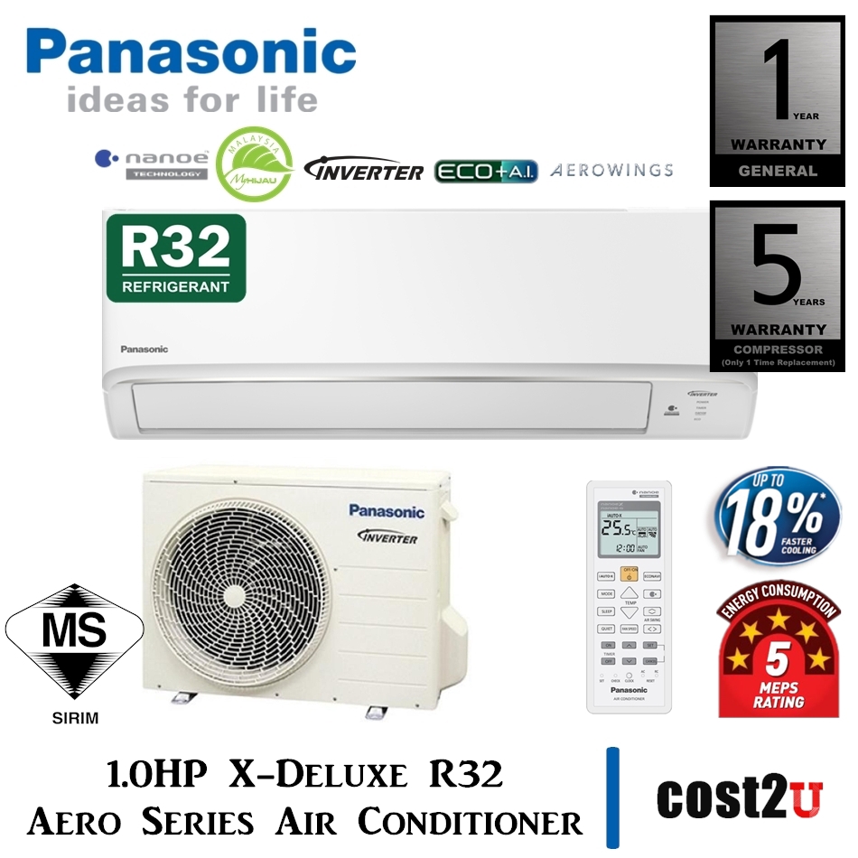 Panasonic 1 0hp 1 5hp X Deluxe R32 Aero Series Air Conditioner Cs Xpu10wkh 1 Cs Xpu13wkh 1 Aircond Air Cond 冷气机 Shopee Malaysia