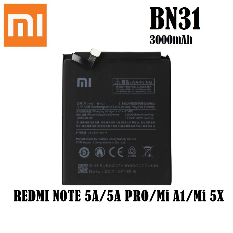 Mi A1 Batteria Originale BN31 Xiaomi Mi 5X Redmi Note 5A da 3080 mA 