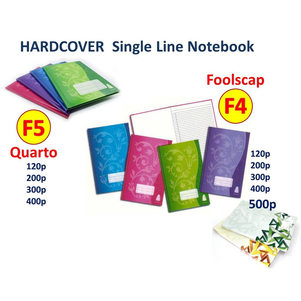 Greenhill Hard Cover Foolscap F4 Note Book Exercise Book Quarto F5 120