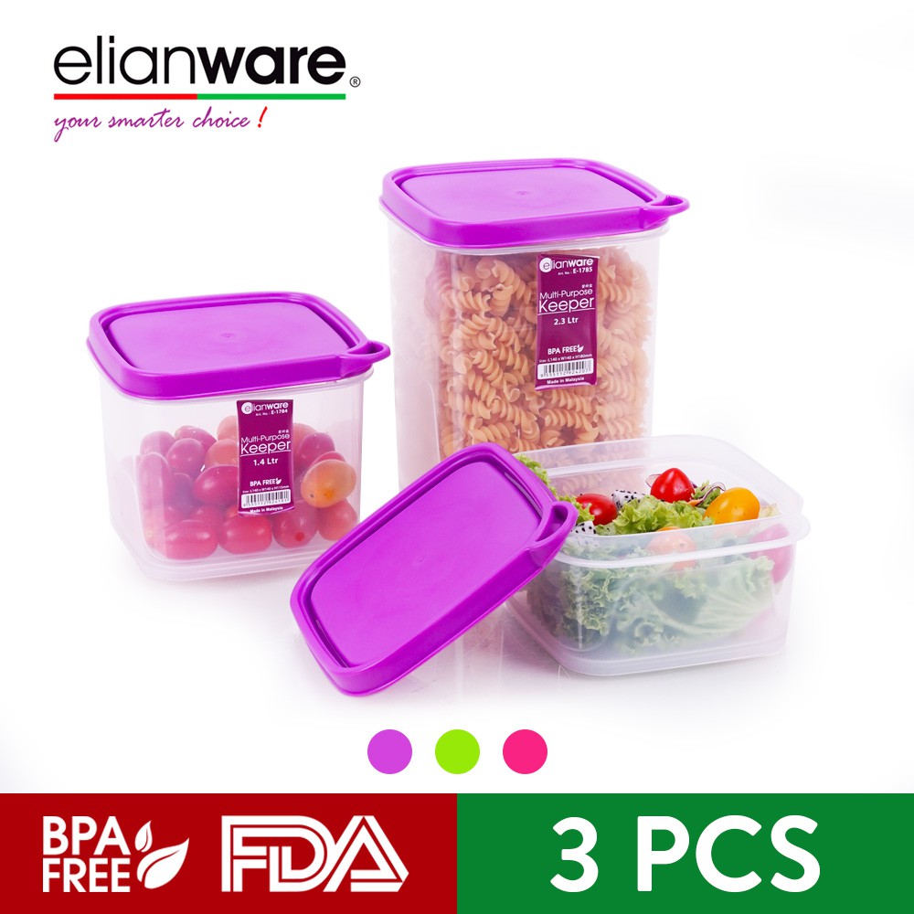 Elianware 1/3Pcs BPA Free Multipurpose Square Airtight Food Storage Keeper Set Microwavable Food Container