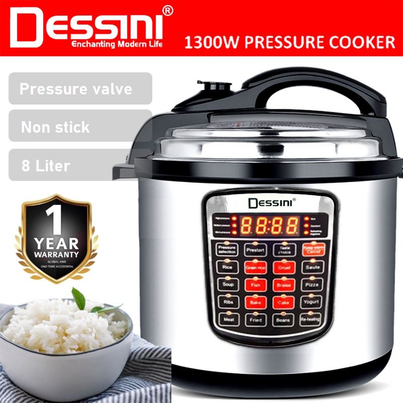 DESSINI ITALY 10 IN 1 8L Electric Digital Pressure Cooker Non-stick Stainless Steel Inner Pot Rice Cooker Steamer