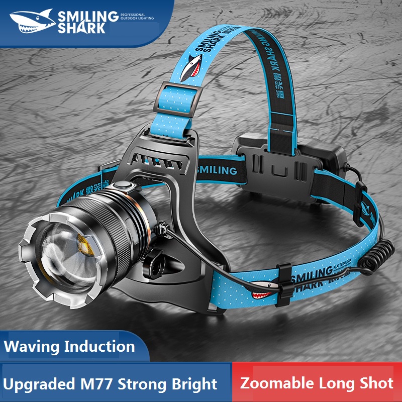 SmilingShark Upgrade Super Bright Head Lamp M77 5000Lm Head Flashlight 18650*3 USB Rechargeable Waterproof Zoom Headlight Long Shot 1000M Outdoor Camping Hiking Brown Hiker Emergency Lighting Lamp