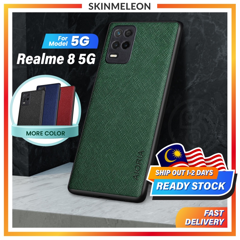 SKINMELEON Casing Realme 8 5G Case Elegant Cross Pattern PU Leather TPU Protective Cover Phone Cases