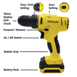 STANLEY SCD121S2K 12V Cordless 10mm Drill Driver With 2 Batteries & 1 ...