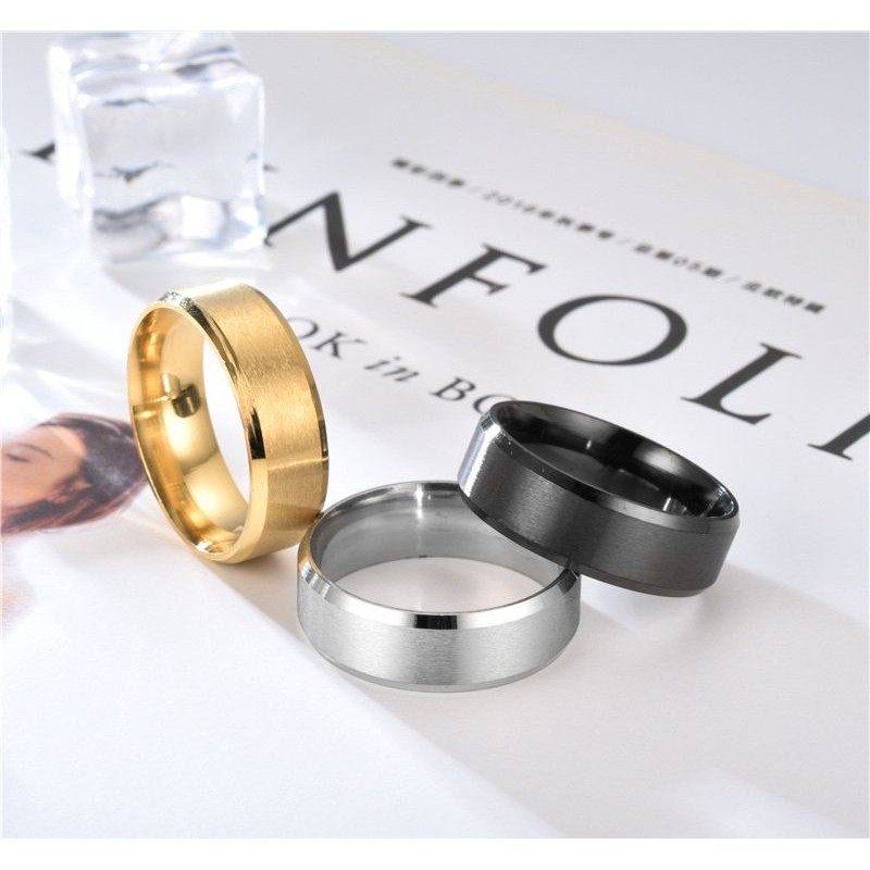 Titanium Cincin Cool Simple Men Ring Black Gold Silver ...