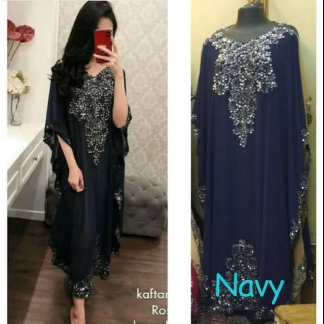 Ceruty Gemini Navy Kaftan + Gamis Cuffs | Kaftan ceruty  Gemini Navy + Manset Gamis