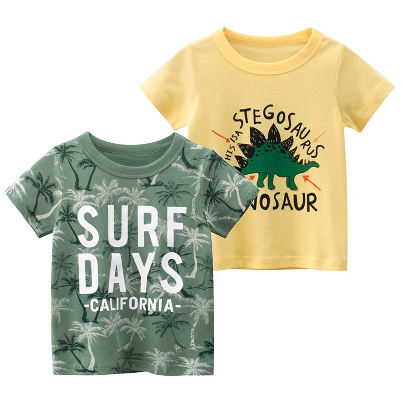 Coconut Tree Boy T-shirt Kids Baby Boy Children Tops Dinosaurs Short Sleeve Boys Clothing Cotton Ramadan and Hari Raya