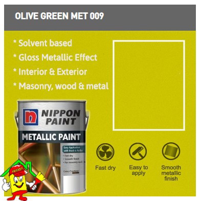 Met 009 Olive Green 1l Metallic Paint Nippon Metallic Finish Interior Exterior Masonry Wood Metal Shopee Malaysia