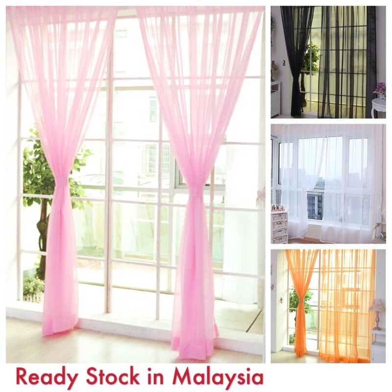 (Ready Stock) Colorful Floral Tulle Door Window Curtain Sheer Valances Scarf New