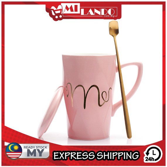 (350ml) MILANDO 3-Piece Set Ceramic Mug Wedding Gift for the Couple Mr OR Mrs Printed Hadiah Kahwin (Type 4)