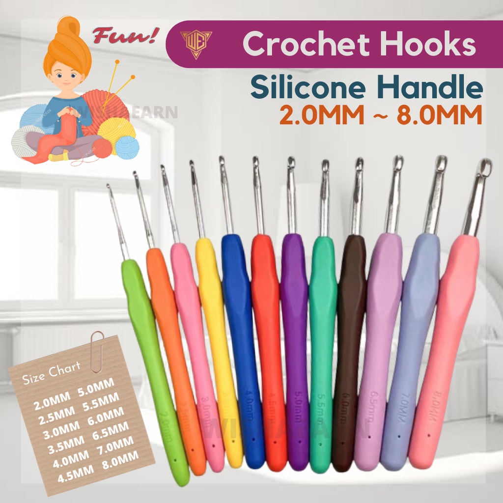 [READY STOCK] Crochet Hooks Silicone Handle Needles Knitted Craft Kit Knitting tool sweater metal Aluminum