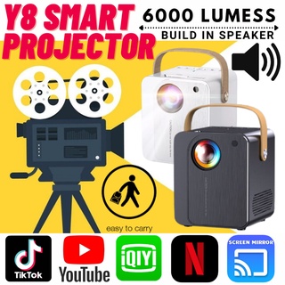 🛒 7 Years Warranty New Smart Android Projector Y8 Mini 6000 Lumens HD 1080P 4K WiFi LED Projector for Home Theater