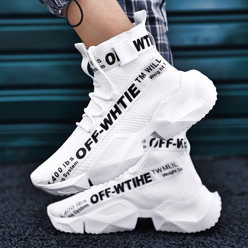 Elevator Shoes Sock Shoes Mesh Men High Top Casual Men Sneakers Flyknit Height Increase Shoes Men Plus Size 39 47 Black Shopee Malaysia