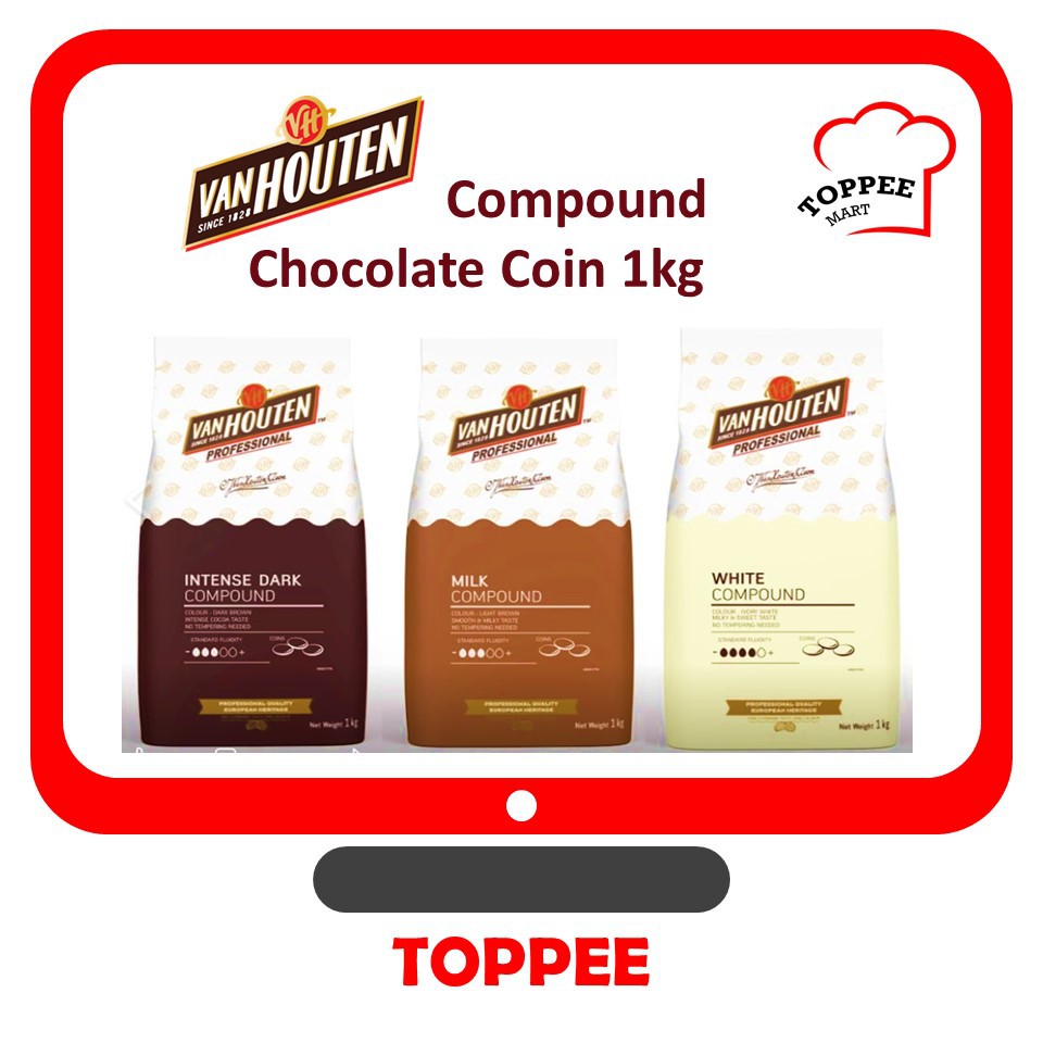 VAN HOUTEN Chocolate Compound Coins OR Block 1KG [Baking Use Dark/Milk