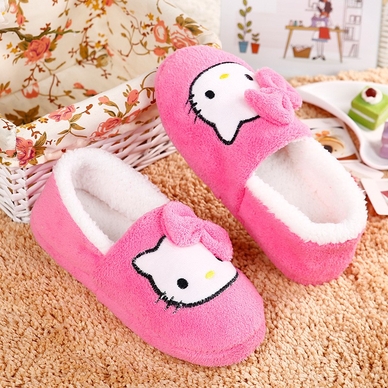 Women Fashion Shoes Hello Kitty Warm Plush House Slippers Cute Bedroom Slipper