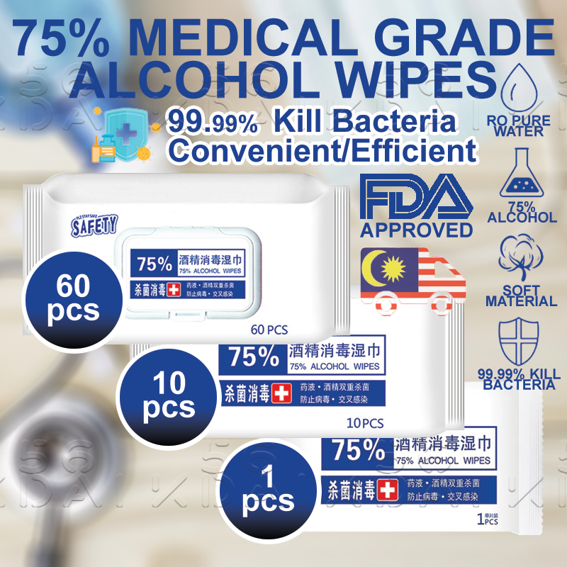 PREMIUM 75 1PCS REAL Alcohol Wipes Antibacteria Disinfect Medical