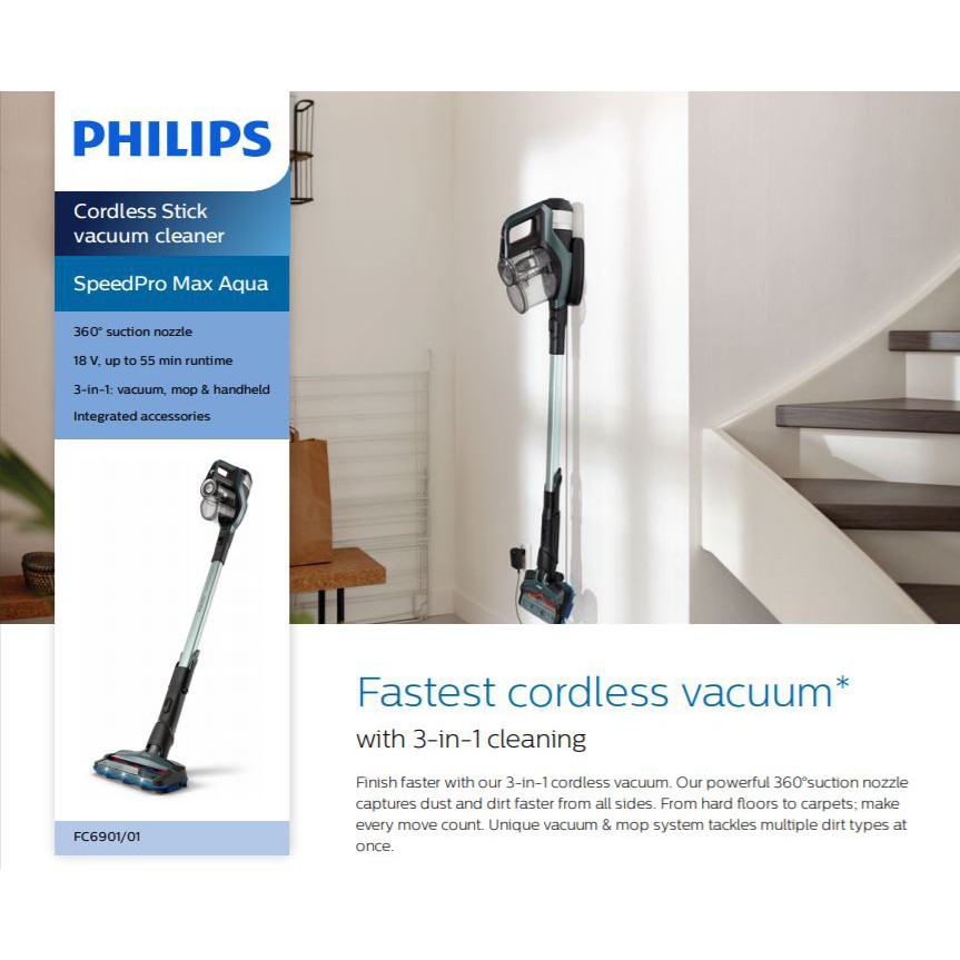 Philips SpeedPro Max Aqua Cordless Stick Vacuum Cleaner FC6901 Shopee