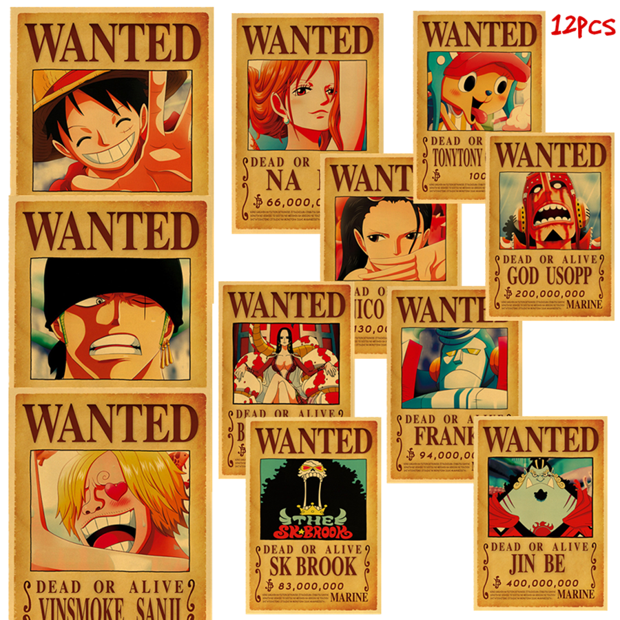 12pcs One Piece Wanted Poster Sabo Ace Luffy Zoro Sanji Hancock Poster Law Shanks Poster Home Decor Wall Sticker Shopee Malaysia