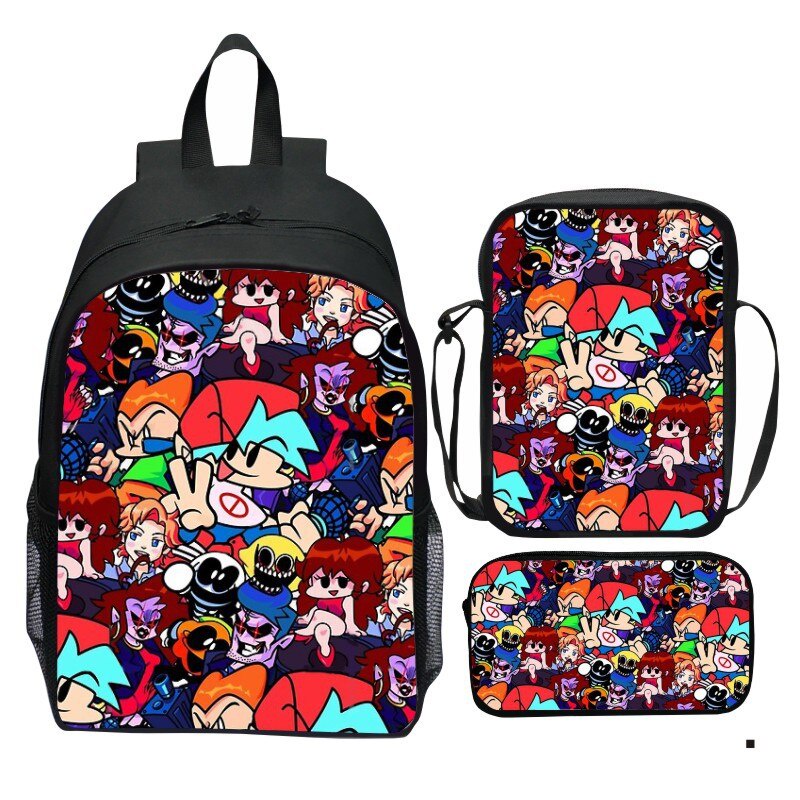 3pcs Friday Night Funkin School Bag FNF Children SchoolBag Tote Bag