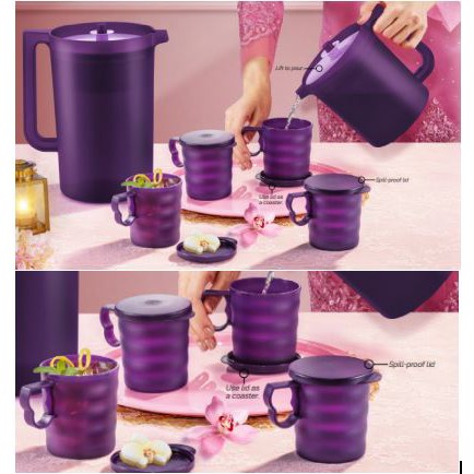 🔥LIMITED SET🔥 Tupperware Purple Royale Pitcher Set 4.2L / 1.4L / Mugs & Seal 350ml